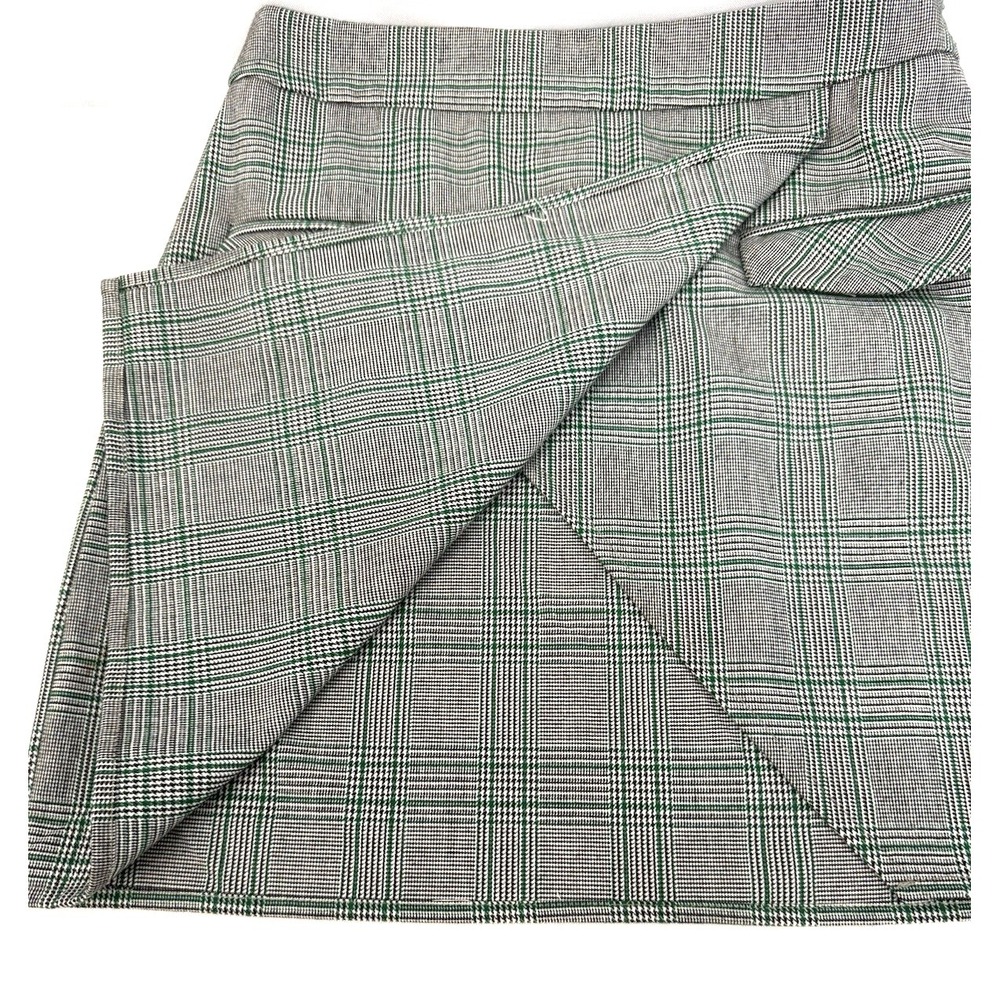 Nasty Gal Green Black Plaid Mini Skirt Faux Wrap Womens Size 6 - Picture 9 of 11